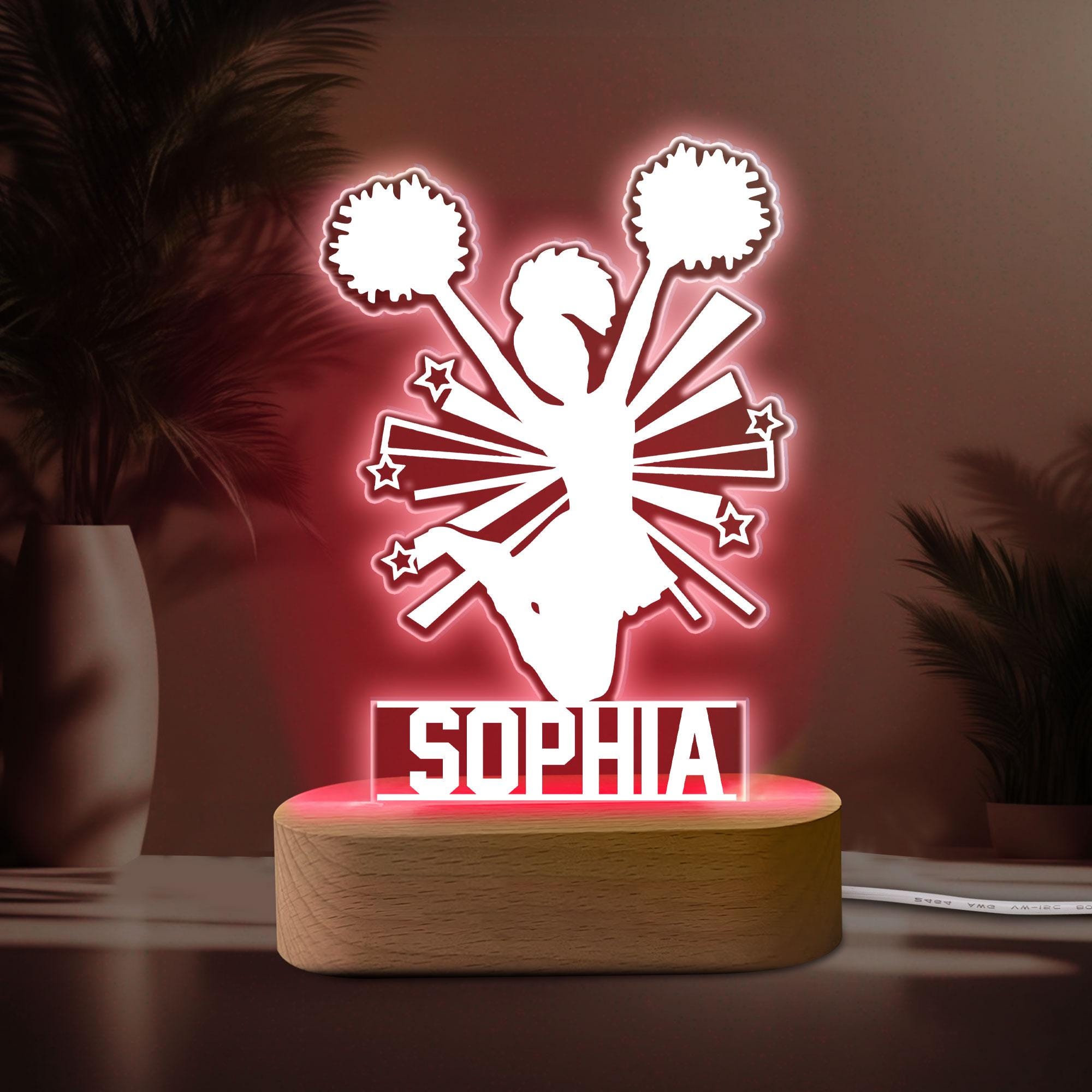 Personalized Cheerleading Night Light, Custom Name Acrylic Night Light, Cheer Room Decor, Cheer Gift for Cheerleader, Daughter, Girl, Team