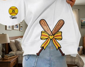 Sudadera personalizada con lazo lateral recortado de sóftbol, sudadera con nombre y número personalizados, sudadera bordada para mamá de sóftbol, lazo coqueto de sóftbol