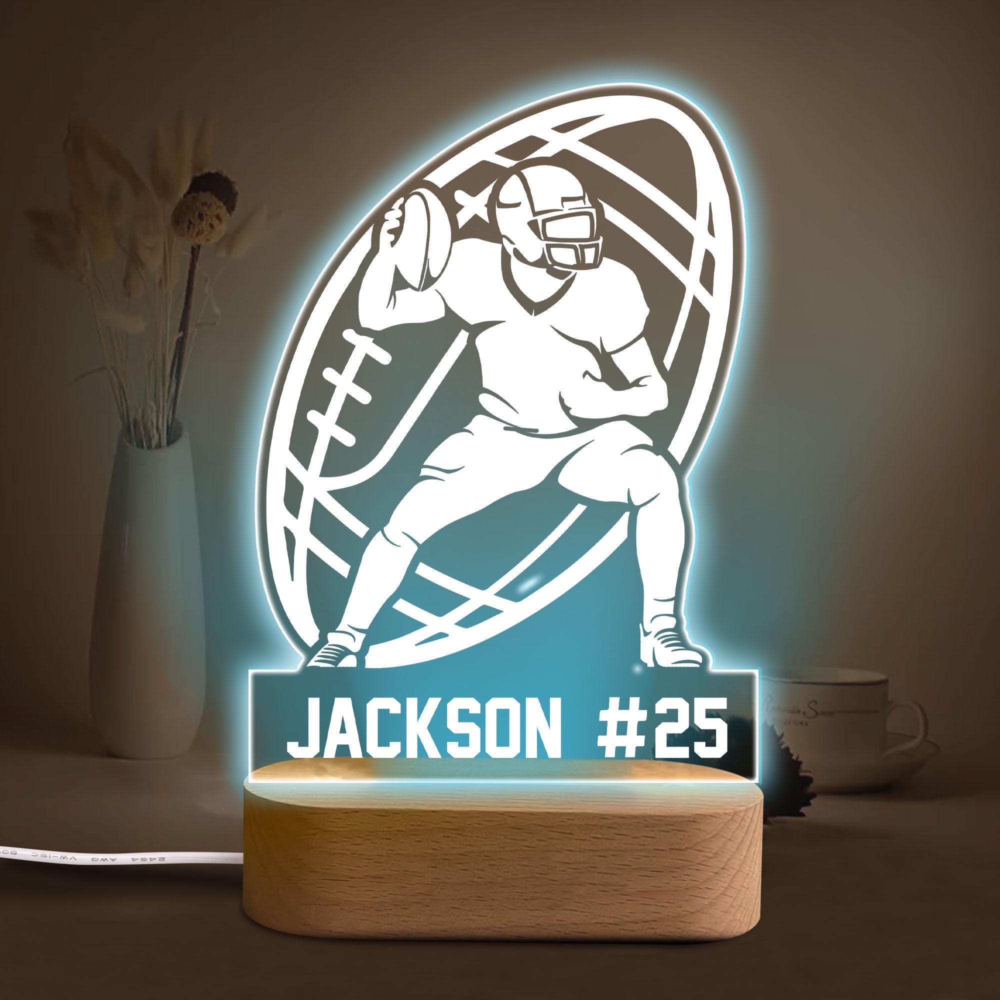 Personalized Football Night Light, Custom Name Number Acrylic Night Light, Football Room Decor, Sport Gift for Dad, Son, Boy, Kid, Team