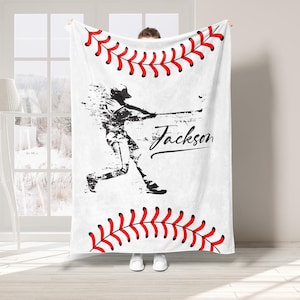 Personalisierte Baseballdecke, Name Baseballspieler Weiches, gemütliches Sherpa-Fleece Wurfdecken, Sport Geschenk für Vater, Ehemann, Sohn, Kind
