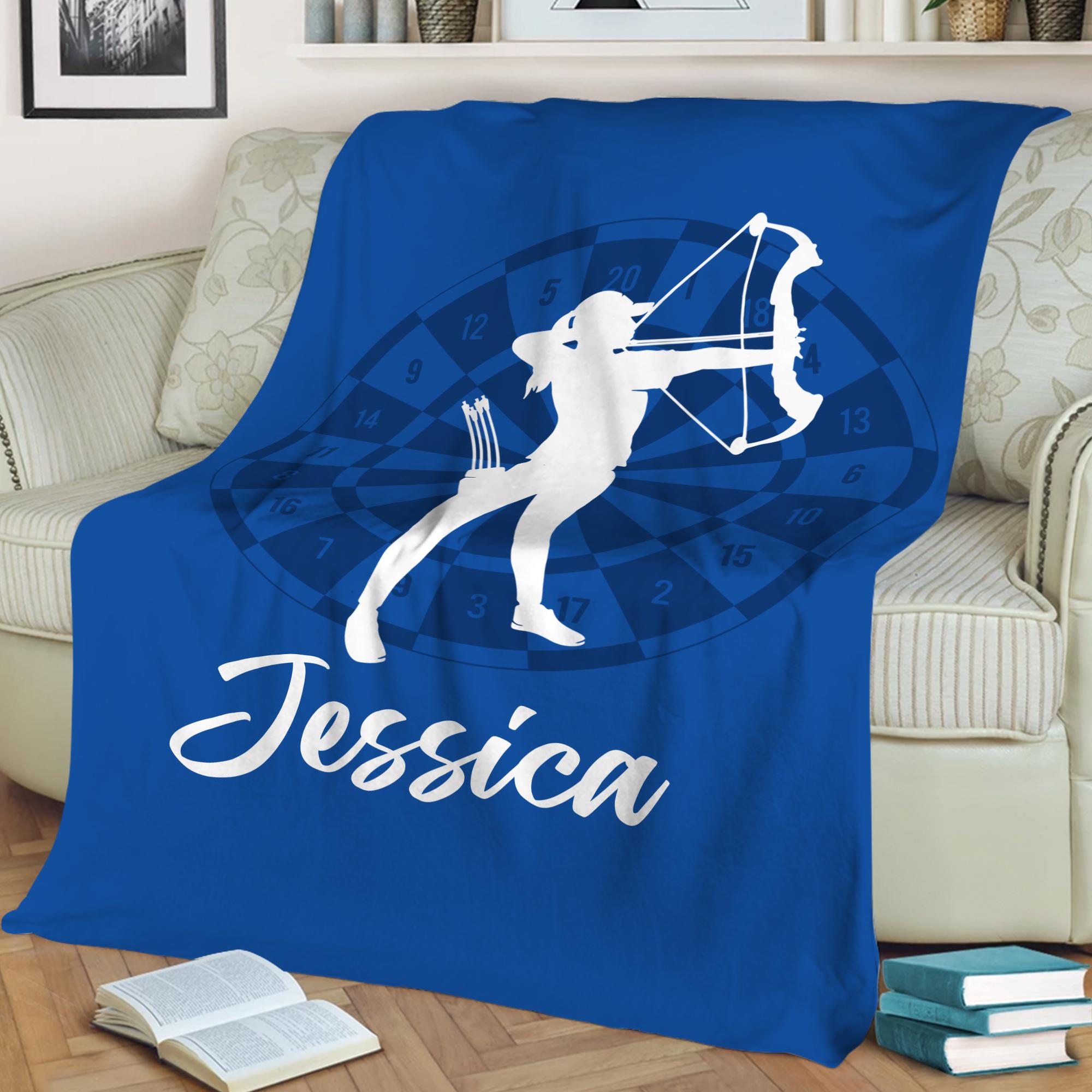 Personalized Archery Blanket, Custom Name Soft Cozy Sherpa Fleece Throw Blankets, Sport Gift for Dad, Mom, Son, Daughter, Kid, Team
