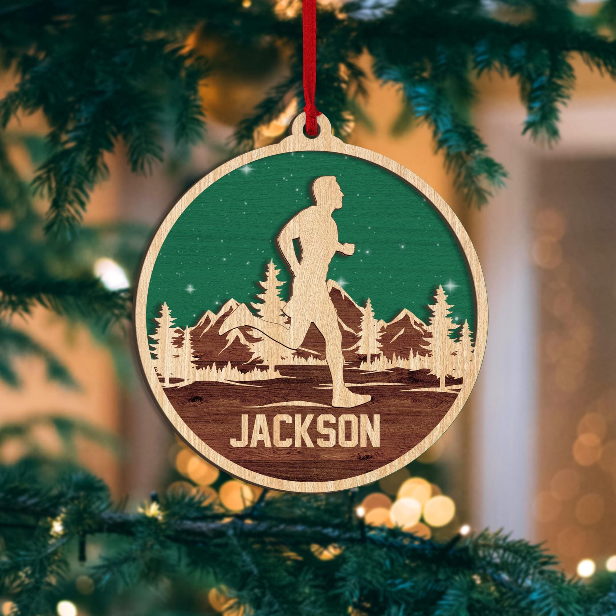 Personalized Running Layered Wood Ornament, Custom Running Christmas Tree Ornament, Sport Christmas Home Decor, Christmas Gift