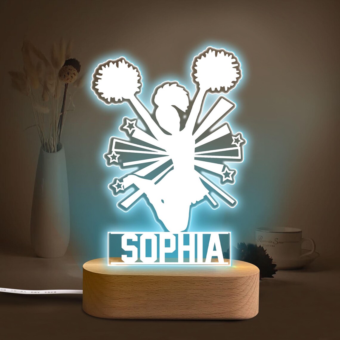 Personalized Cheerleading Night Light, Custom Name Acrylic Night Light ...