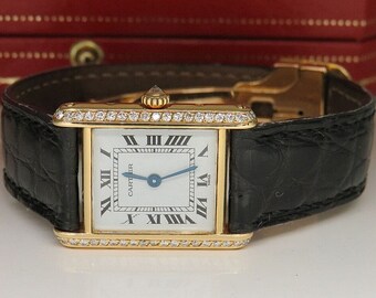 watch Cartier Louis Tank Watch Diamond 21 x 28mm 750/18K Yellow Gold Folding Clasp