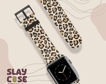 Correa de Apple Watch con estampado de leopardo: correa de piel sintética