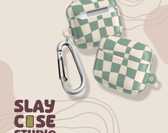 Estuche para AirPods con diseño de cuadros verdes retro: policarbonato duradero, Apple AirPods Pro