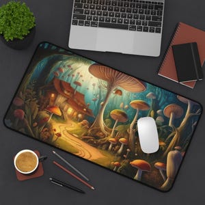 Witchy Desk Mat, Mushroom Mouse Pad, Dark Cottagecore Mat, Fairy Desk Mat, Goth Office Decor, Wiccan Desk Accessory