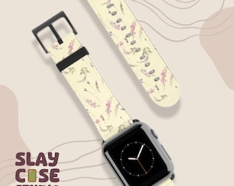 Correa minimalista de piel sintética con diseño floral amarillo para Apple Watch