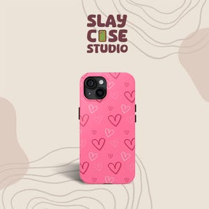 Cute Pink Heart Pattern Tough Phone Case - Valentines Day Gift, Cute Protective Phone Case, Love Theme, Hard Case for iPhone, Samsung
