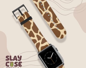 Correa de piel sintética con estampado de jirafa para Apple Watch