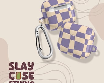 Estuche para AirPods con diseño retro ondulado morado y cuadros: Apple AirPods Pro