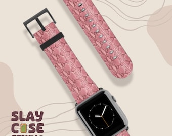 Correa de piel sintética para Apple Watch con estampado de piel de serpiente rosa