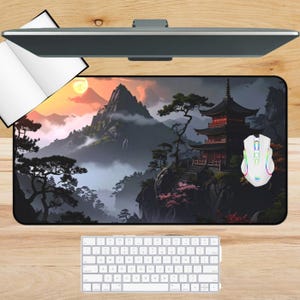 Japanese Temple Desk Mat, Samurai Mouse Pad, Gift for Anime Lover - Unique Home Office Decor, Gaming Mat, Anime Desk Accessory, Japanese