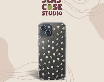 Funda transparente minimalista con diseño floral de margaritas para iPhone y Galaxy