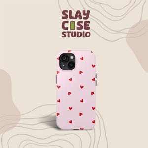 Cute Light Pink Heart Pattern Tough Phone Case - Valentines Day Gift, Cute Protective Phone Case, Love Theme, Hard Case for iPhone, Samsung