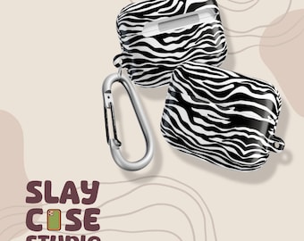 Estuche para AirPods con estampado de cebra: policarbonato duradero, diseño delgado