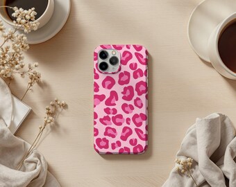 Funda resistente con estampado de leopardo y guepardo rosa para iPhone, Samsung y Google Pixel