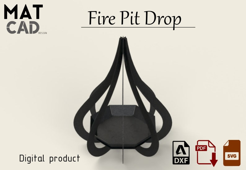 Fire Pit Drop Shape, Dxf File, Garden Fireplace, Svg Files for Plasma and Laser Cut, Garden Decoration. zdjęcie 1