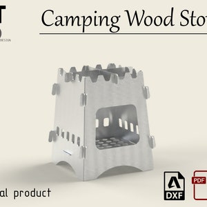 Draagbare houtkachel dxf-bestand, campingkachel, kleine opvouwbare vuurplaats, buiten, backpacken cadeau. Dxf voor plasma- en lasergesneden.