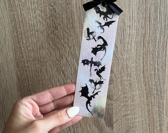 Black Dragon Bookmark | Fantasy Reader Gift | Romantasy Lovers | Ribbon Bow Bookmarks