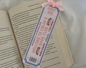Custom Name Book Club Bookmark | Personalized Ticket Reader Gift | Pink Bow Ribbon Stationery | Coquette Style Bookish Accessory