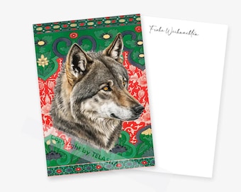 Vintage Christmas card A5 with wolf