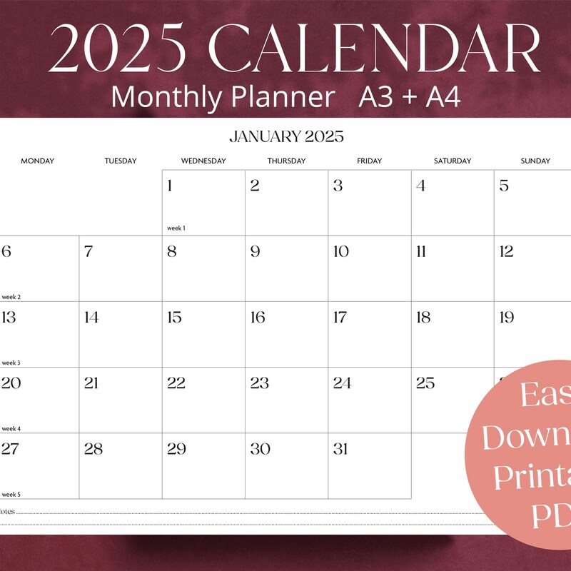 2025 calendar 2025 monthly calendar 2025 monthly planner Etsy België