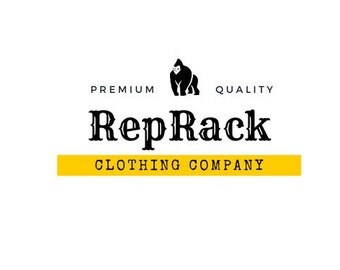 May include: Black and white logo for RepRack Clothing Company. The logo features a gorilla in a standing pose and the text "RepRack" in a stylised font. The text "Premium Quality" appears above the gorilla and the text "Clothing Company" appears below the gorilla.