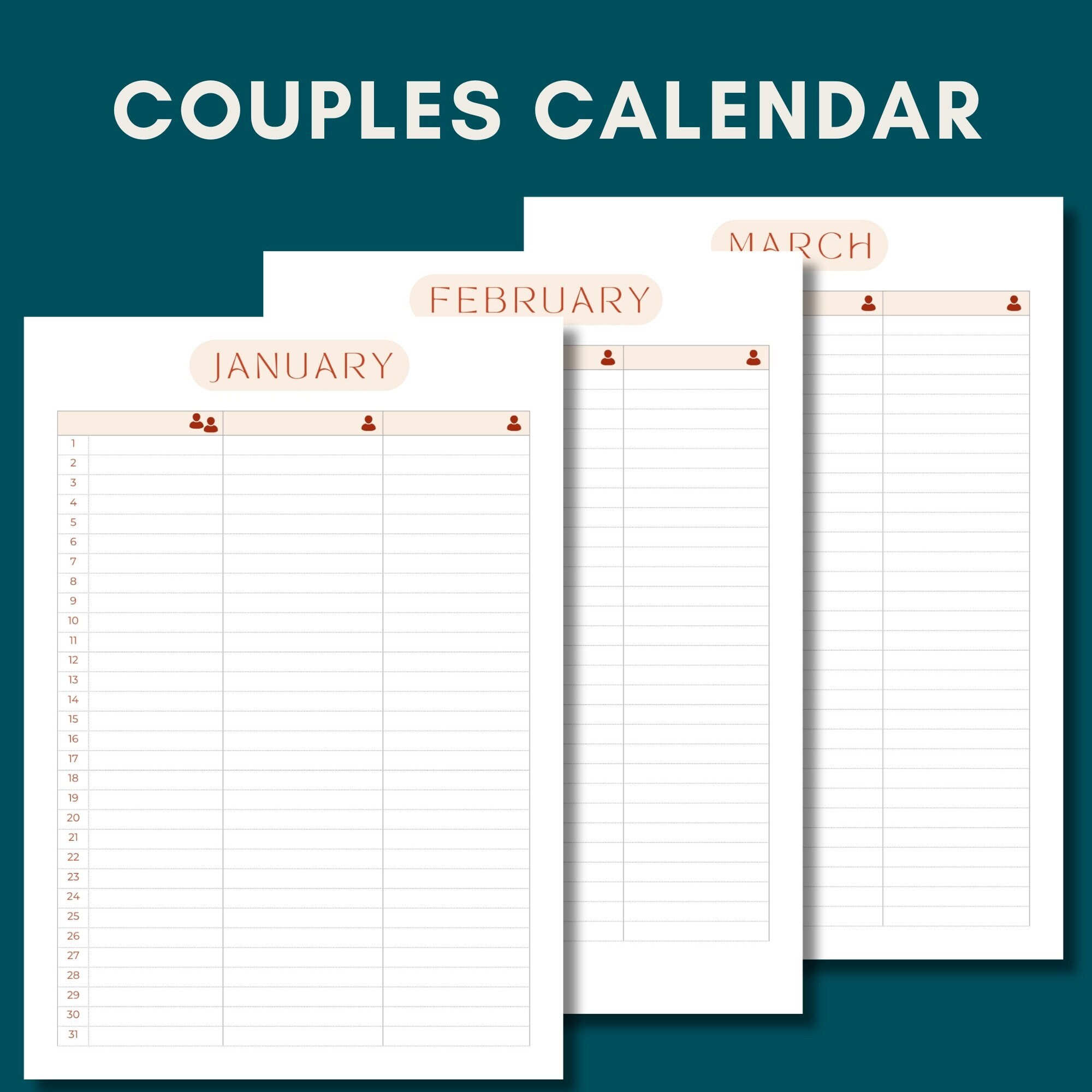 Minimalistic Aesthetic Couples Roommates Calendar Printable & Digital ...