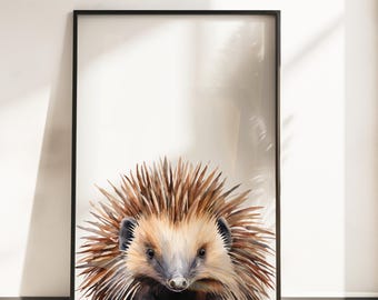 Australian Echidna Animal Nursery Print, Indigenous Watercolour Wall Art, Peeking Aussie Native Animals Digital Print