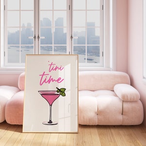 Retro Martini Print Bar Art Print Minimalist Cocktail Poster Pink Bar Cart Trending Printable Art Drinks Wall Decor Digital Download 1 Print