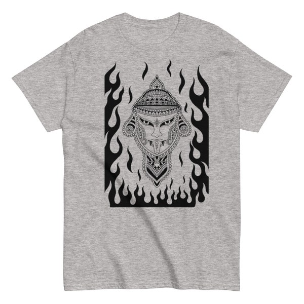 Camiseta clásica hombre tattoo mascara tribal étnico fuego deusa tailandesa thai unico