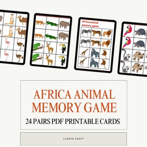 Africa  Animals Matching Game, Printable Africa Animals Memory Game, Animals Matching Game, Kids Activity Cards, Printable Game