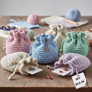 Häkelanleitung PDF, Häkelmuster Säckchen für Anfänger, Crochet Pattern Drawstring Pouch, DIY Geschenkverpackung Deutsch & Englisch
