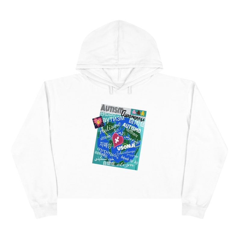 Every Tongue Under the Sun Autism Awareness Cropped Hoodie for Women zdjęcie 8