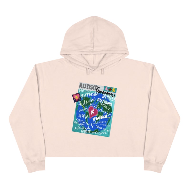 Every Tongue Under the Sun Autism Awareness Cropped Hoodie for Women zdjęcie 4
