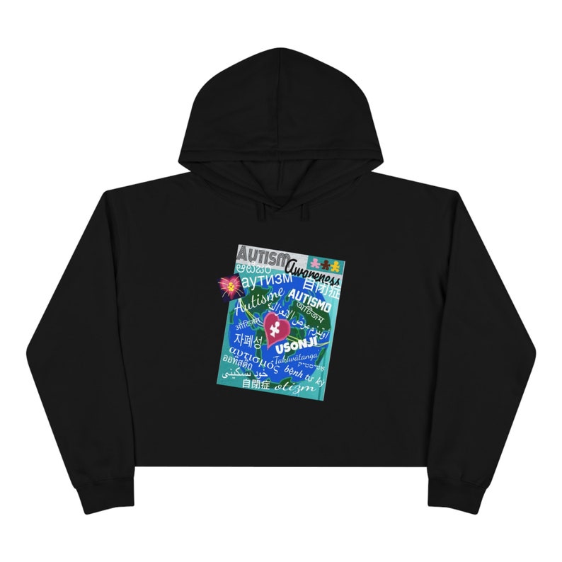 Jede Zunge unter der Sonne Autismus Bewusstsein Cropped Hoodie für Frauen Bild 6