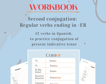 Cuaderno de ejercicios 42 verbos en español para practicar la conjugación del presente de indicativo. Segunda conjugación: Verbos regulares terminados en –ER