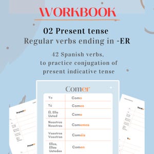 02 Verbos Presente español -ER, Cuaderno de ejercicios PDF imprimible 42 verbos regulares