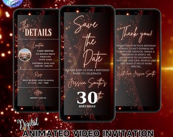 Save The Date Digital Invitation, Animated Birthday Invite, Digital Editable Save The Date Birthday Template, Electronic Save The Date