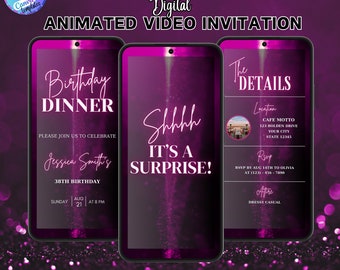 Pink Shhh It's a Surprise Birthday Dinner Invitation, Digital Editable Dinner Invitation Template, Mobile Invitation Dinner Surprise Party