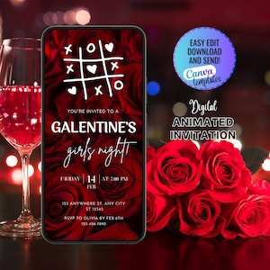 Galentine&#39;s Girls Night Invitation, Valentine&#39;s Party Invitation, Animated Galentines Party Invite, Digital Galentines Party Invitation XOXO