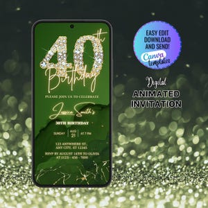 Digital 40th Birthday Party Invitation, Animated Gold Silver Diamond Evite, Phone Text Message, 40th Birthday Party Invite, Instant Download
