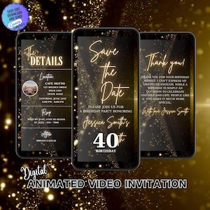 Gold Glitter Digital Birthday & Save The Date Invites, Save The Date Birthday Templates, Save The Date Digital Invitation, Editable Template