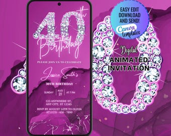 Plantilla de invitación digital para el 40.° cumpleaños, invitación electrónica para el 40.° cumpleaños, invitación para fiesta del 40.° cumpleaños, invitación sorpresa para el 40.° cumpleaños