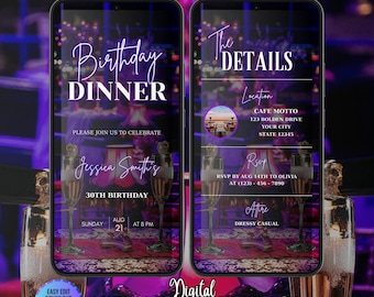 Champagne Birthday Dinner Video Invitation, Animated Template (DIY Editable)