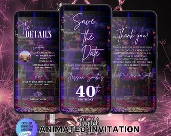 Elegant Champagne Birthday Invitation, Animated Save The Date (Digital)