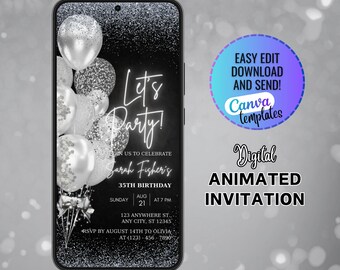 Let's Party Birthday Invitation, Birthday Party Invitation, Digital Birthday, Adult Birthday, Mobile Invite, Editable Template, Any Age