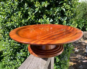 Wooden Cake Stand Pedestal Hand Crafted Unique Serving Tray Plate Pizza
