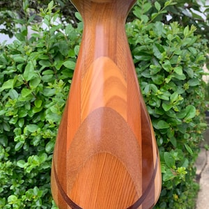 large Turned Multi Wood Vase Artist Made Retro/Mid Century Style Timber Art
